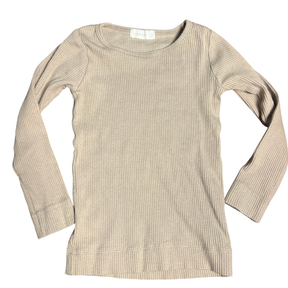 Jamie Kay 3Y Ribbed Long Sleeve Top Beige‎ Organic Cotton Basic Layering Unisex